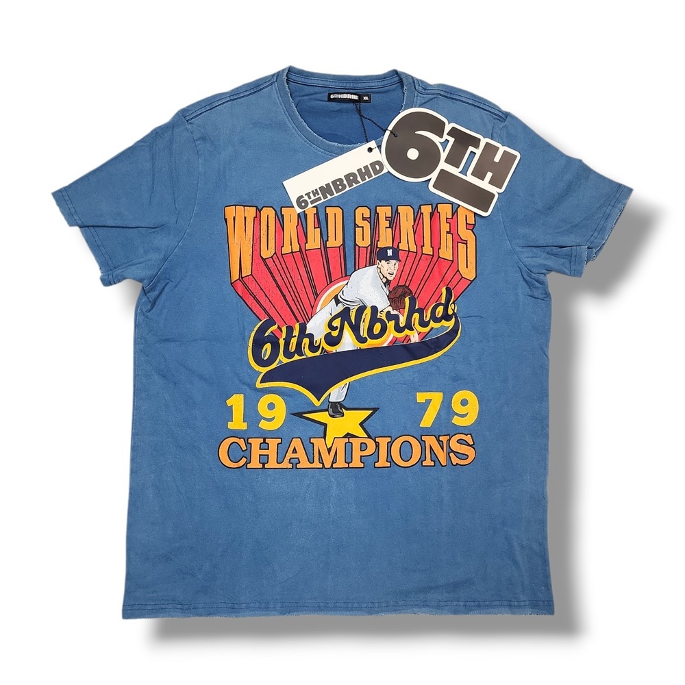 6th NBRHD "World Series"‎ Crew Neck Navy Blue T-Shirt Men's XL NWT